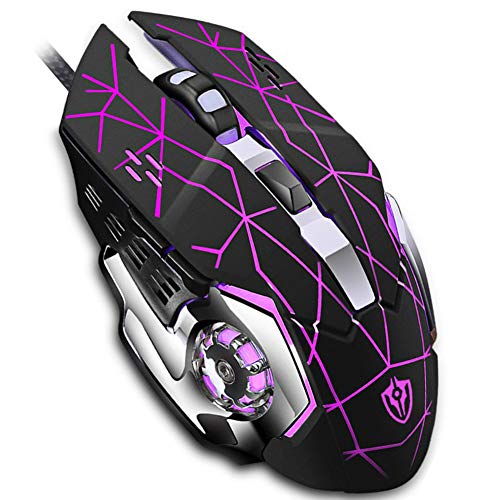 Book Cover De Luckier Gaming Mouse Wired,6 Programmable Buttons,Ergonomic Game USB Computer Mice 1800 DPI 7 Colors LED Breathe Backlit for Windows XP/Vista 7/10/Mac