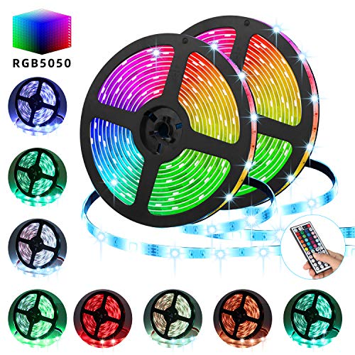 Book Cover TATUFY LED Strip Lights 32.8FT/10M 300 LED SMD5050 RGB Strip Lights IP65 Waterproof Flexible Tape Light Kit Rope Lights Color Changing with 44 Keys IR Remote Controller & 12V 5A Power Supply