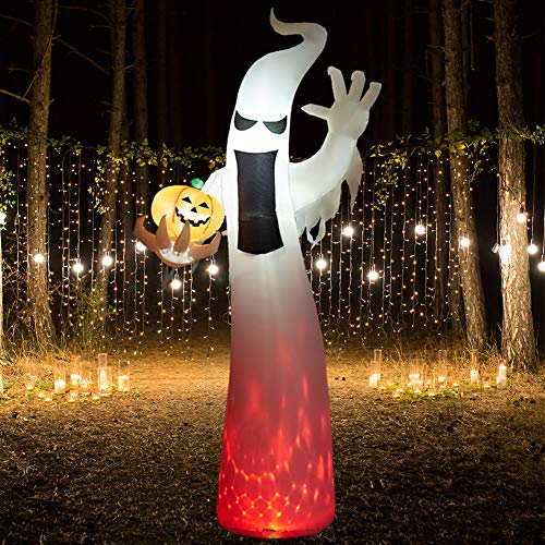Book Cover SUPERJARE 8 Ft Halloween Inflatable Ghost, Blow up Flashing Flame Decoration with LED Light, Indoor & Outdoor, Yard & Lawn Decor