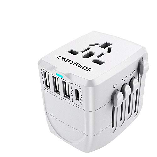 Book Cover Castries Universal Travel Adapter, 2300W International Power Adapter with Dual Fuse, European Plug Adapter with 1 Type C&3 USB Ports, Universal AC Plug for Over 200 Countries, Travel Accessories,Gray