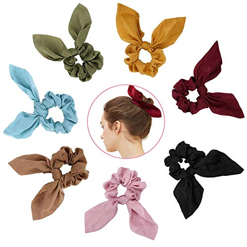 Book Cover Atpot 7 Pack Hair Elastics Bow Scrunchies,Bunny Ear Chiffon Satin Silk Elastic Soft Hair Bands Scarf Ponytail Holder Scrunchy Ties Vintage Accessories Ropes for Girls Women -7 Colors