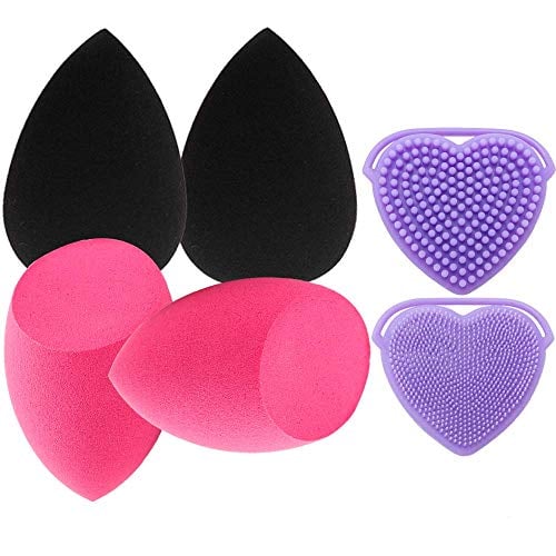 Book Cover 4pcs Makeup Sponge Blenders with 1Set Brush & Sponges Cleaner,Beauty Blending Buds for Liquid Foundation Cream and Powder,Durable and Soft,Multifunctional Cleaning
