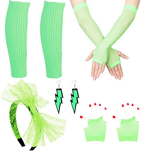 Book Cover Subiceto Women's 80s Outfit Costume Accessories Set for Women Neon Earrings Lace Headband Fishnet Gloves Leg
