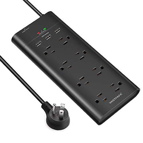 Book Cover VASTFAFA 8-Outlet Surge Protector Power Strip with 3 Fast USB Charging Port/1050 Joules and 4.5-Foot Heavy Duty Extension Cord, FCC ETL Listed, Black