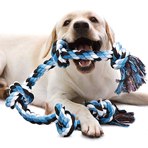 Book Cover KILIKI Dog Rope Toys for Aggressive Chewers: 3 Feet 5 Knots Indestructible Dog Chew Toys Tough Nature Cotton for Medium and Large Breed