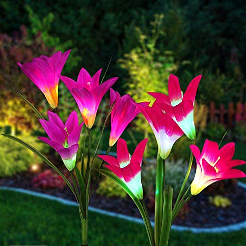 Book Cover Outdoor Solar Lights- Solar Flower Lights, Garden Stake Lights 2 Solar Decorative Lights with 8 Lilies, Multi-Color Changing LED Landscape Decorative Lights for Garden,Patio, Backyard