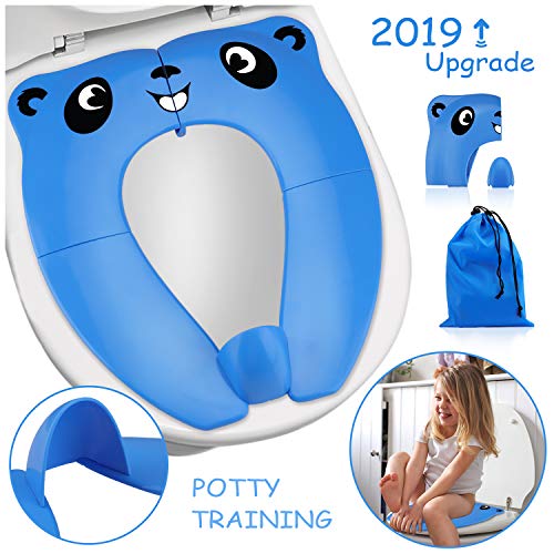 Book Cover 2019 Upgrade Portable Potty Seat with Splash Guard for Toddler, VIRIITA Foldable Travel Potty Seat with Carry Bag, Non-Slip Pads Toilet Potty Training Seat Covers for Baby, Toddlers and Kids (Blue)