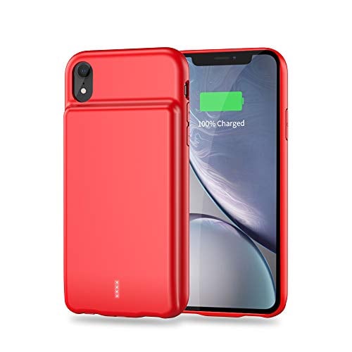 Book Cover Updated 2019 Battery Case for iPhone XR, 5000mAh Rechargeable Power Bank Protective Charging Case, Ultra Slim External Portable Backup Charger Case, Compatible with Wired Headphones, 6.1 inch (Red)