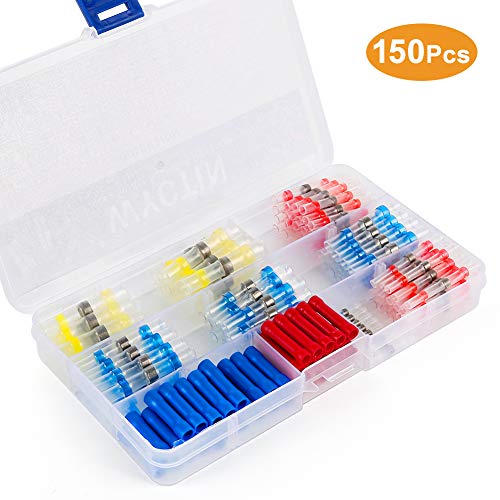 Book Cover WYCTIN 150PCS Solder Seal Wire Connectors Kit, Insulated Straight Wire Butt Splice Terminals Electrical Crimp Connector, Heat Shrink Butt Connectors, Waterproof