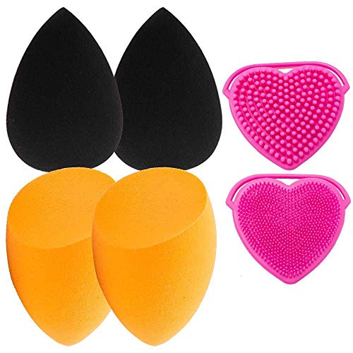 Book Cover 4+1Pcs Makeup Blenders with Cosmetic Sponges & Brushes Cleaner,Foundation Powder Blending Buds,Dry and Wet Used Beauty Muti-colored Blender,Soft Blending Sponge