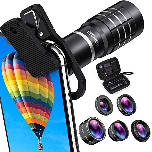 Book Cover HD Cell Phone Camera Lens Kit 6 in 1,18X Telephoto Lens, Wide Angle Lens, Macro Lens, Fisheye Lens, 2X Telephoto Lens, CPL in Travel Case, Compatible with iPhone Max X XS 8 7 6 Plus, Samsung & More
