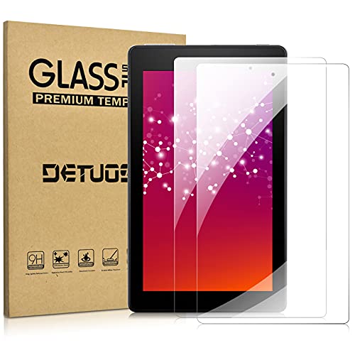 Book Cover [2 Pack] Screen Protector for Amazon Fire 7 (9th/7th Generation, 2019/2017 Release), DETUOSI All-New Kindle Fire 7 inch Tablet Tempered Glass Film [Anti-Fingerprint] [Bubble Free] [Anti-Scratch]