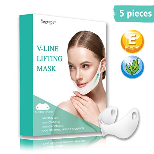 Book Cover Yegrape V Line Face Lift Double Chin Reducer Neck Mask Face Intense Lifting Layer Mask Double Chin Reducer Moisturizes and Tightens Mask 5pcs