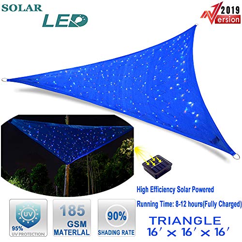 Book Cover Hsuner Sun Shade Sail 16' x 16' x 16' Awnings for Patio Cover with Waterproof Solar Starry Sky Fairy Lights for Triangle Canopy UV Block Outdoor and Wine Party(Colored Lights)