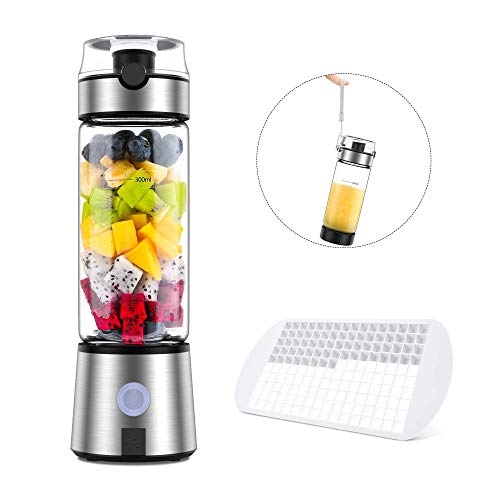 Book Cover Ayyie Personal, Rechargeable Portable Juicer Cup, Multifunctional Small Blender for Shakes and Smoothies, with 15oz, Silver