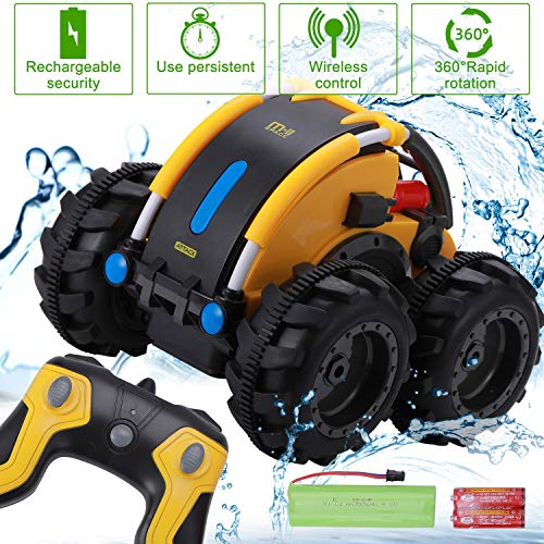 Book Cover Komiikka Remote Control Car for Boys, RC Stunt Car 360° Rotating Tumbling Truck for Kids Waterproof, Including Battery Rechargeable
