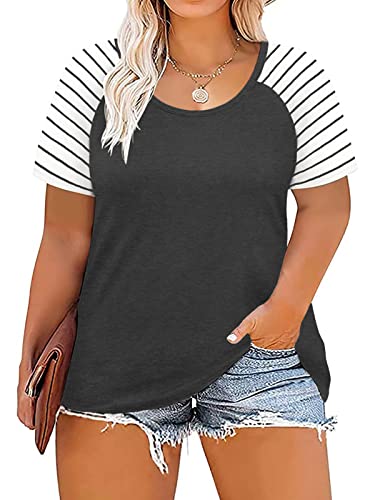 Book Cover DOLNINE Women's Plus Size Tops Striped Raglan Tee Shirts Casual Tunics Blouses