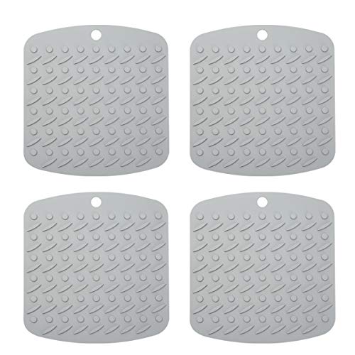 Book Cover Aibrisk Silicone Pot Holders, Silicone Trivet Mat for Hot Dishes Pot Holders Heat Resistant,Spoon Rest and Garlic Peeler Non Slip 4 Pack Grey, 7x7