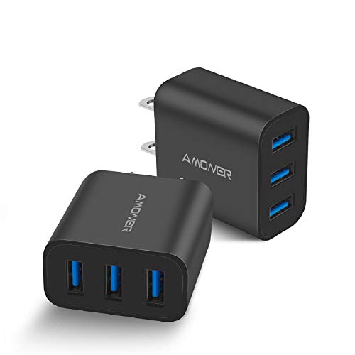 Book Cover Amoner Wall Charger, Upgraded 2Pack 15W 3-Port USB Plug Cube Portable Wall Charger Plug for iPhone Xs/XS Max/XR/X/8/7/6/Plus, iPad Pro/Air 2/Mini 2, Galaxy10/9/8/7, Note9/8, LG, Nexus and More