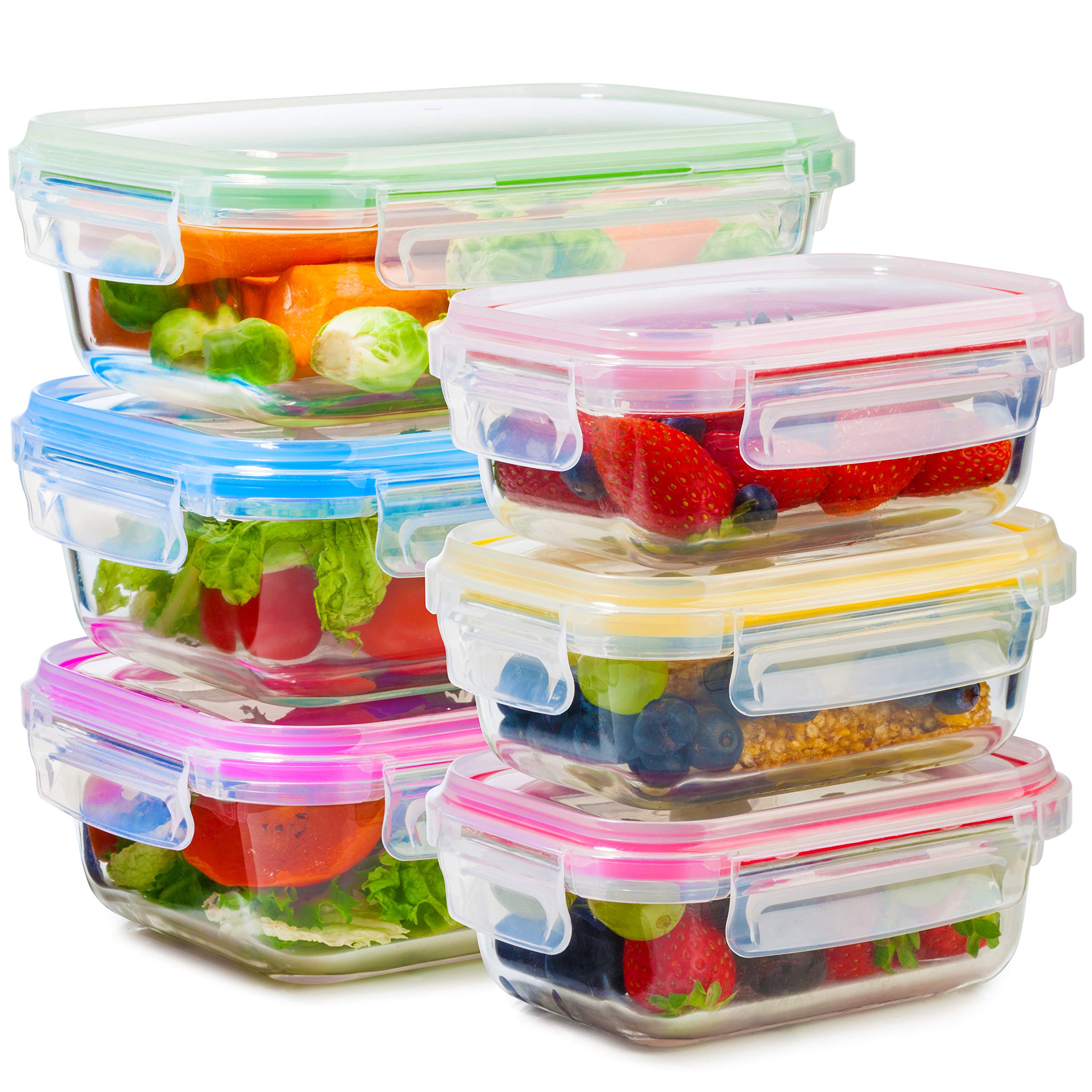 Book Cover Glass Food Storage Containers with Lids - 6 Pack, 2 Sizes (35 Oz, 12 Oz)