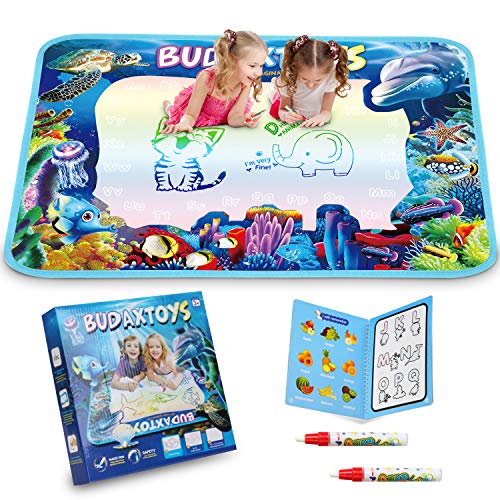 Book Cover [LATEST 2020] Educational Toys Gifts for Toddler Boys Girl Age 2 3 Year Old, Aqua Magic Doodle Mat 40 X 28 Inches Extra Large, Art Activities Water Drawing Doodling Coloring Mats - USA Patented Design
