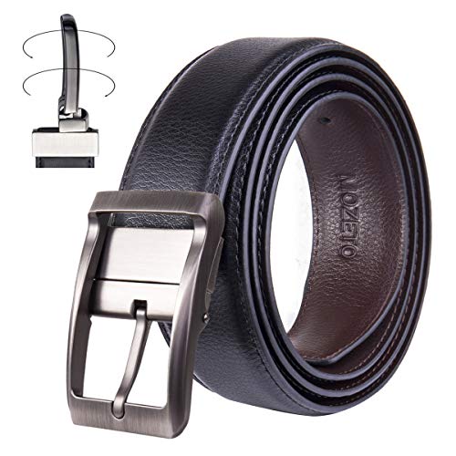 Book Cover MOZETO Reversible Belts for Men, Men's Dress Casual Genuine Leather Belt with Rotated Buckle, Trim to Fit