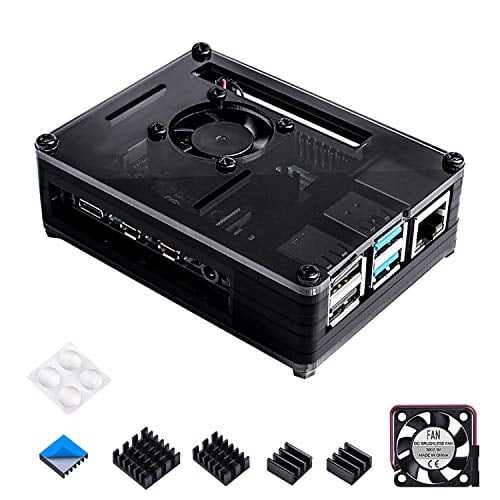 Book Cover Smraza Raspberry Pi 4 Case, Acrylic Case for Raspberry Pi 4 Model B with Cooling Fan, 4PCS Heatsinks for Raspberry Pi 4B Black(RPI 4 Board Not Included)