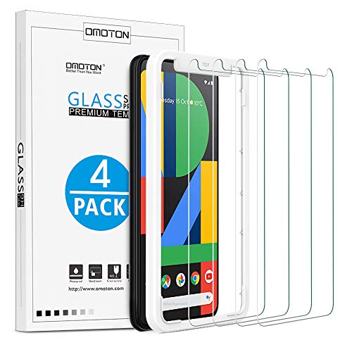 Book Cover [4 Pack] OMOTON Google Pixel 4 XL Screen Protector, Tempered Glass Screen Protector for Google Pixel 4XL 2019 Released with/Alignment Frame/Scratch Resistant/Bubble Free