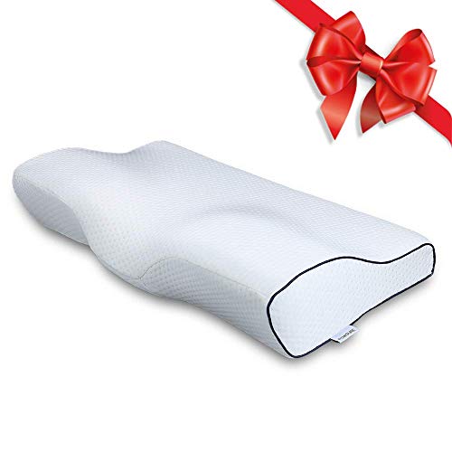 Book Cover Powsure Memory Foam Pillow, Orthopedic Sleeping Contour Pillows to Lower Neck Pain, Ergonomic Cervical Bed Pillow for Side Sleepers, Back Stomach with Washable Free Bamboo Fiber Pillowcase (White)