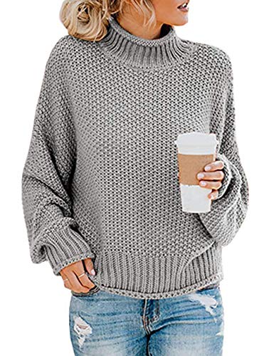 Book Cover ZESICA Women's Turtleneck Sweaters Long Batwing Sleeve Oversized Chunky Knitted Pullover Tops