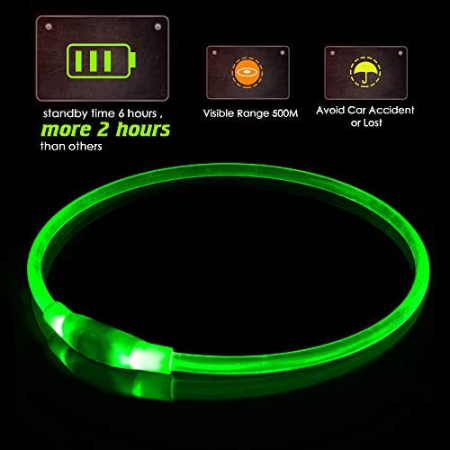 Book Cover KABB LED Dog Collar, USB Rechargeable, Glowing pet Dog Collar for Night Safety, Fashion Light up Collar for Small Medium Large Dogs ... (Green)