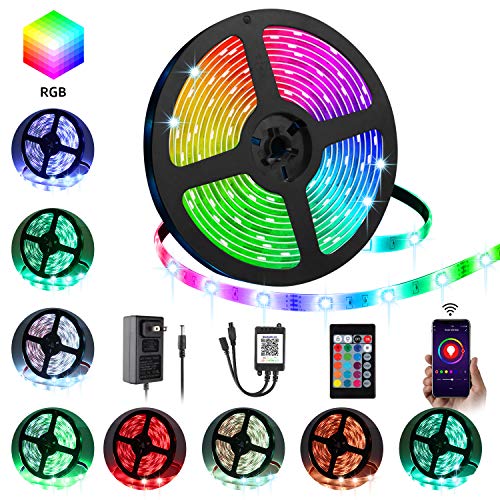Book Cover LED Strip Lights, YLCVBUD 16.4ft 5050 SMD RGB Rope Lights Color Changing Lights with APP Controller Sync to Music Apply for Home Kitchen Bedroom Party TV Decoration