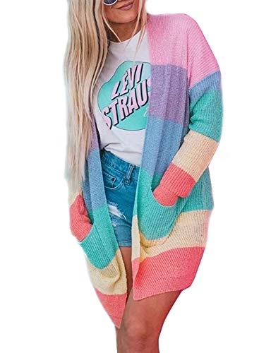 Book Cover DREAGAL Womens Boho Open Front Cardigan Colorblock Long Sleeve Knit Sweaters