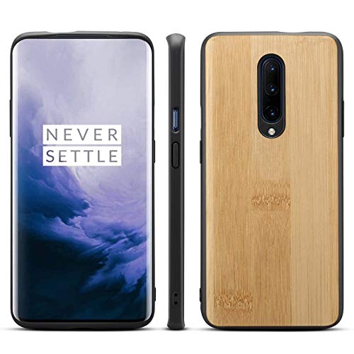 Book Cover Teeyee Oneplus 7 Pro Bamboo Case,[Bamboo Veneer][Silicon Nylon Bumper][TPU&PC Back] Rugged Shockproof Anti Slip Scratch Protective Case for Oneplus 7 Pro(2019 Release)