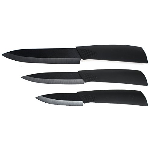Book Cover 3 pcs Black Ceramic Knives Kitchen Cutlery Set Rust proof (5 inches Slicing Knife, 4 inches Fruit Slicer, 3 inches Fruit Parer)