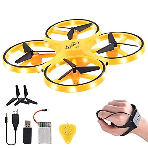 Book Cover Mini Drone for Kid,2.4G Gravity Sensor RC Nano Quadcopter with Infrared Obstacle Avoidance Hand Control,Remote Control Aircraft UFO Helicopter/Headless Mode/Altitude Hold/3D Flip/LED Light (Yellow)