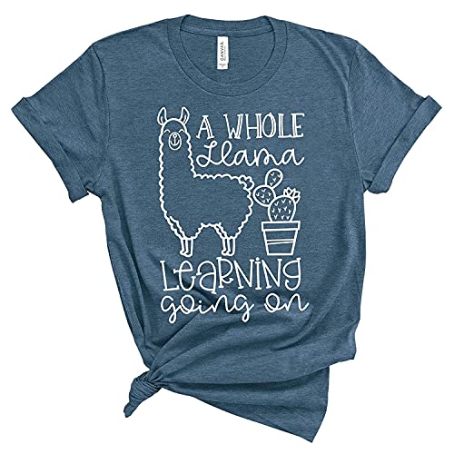 Book Cover Womens Whole Llama Learning Going On Shirt Funny Teacher Tshirts Graphic Tees