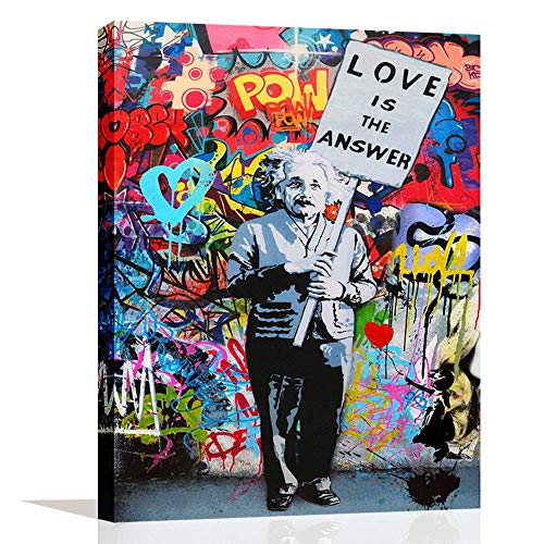 Book Cover Wall Art for Living Room Bedroom Bathroom Decor Poster Love is The Answer Oil Painting Print Abstract Street Graffiti Art Inspirational Canvas Motivational Quote Artwork Pop Framed Painting