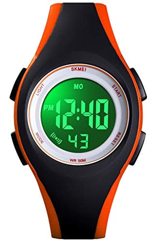 Book Cover Kids Watch Sport Multi Function 50M Waterproof LED Alarm Stopwatch Digital Child Wristwatch for Boy Girl (Black Orange)