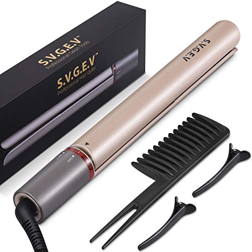 Book Cover Professional Flat Iron for Hair Styling, Hair Straightener and Curler 2 in 1 Tourmaline Ceramic Plate Fast Heat up with Rotating Adjustable Temperature (250°F-450°F) for All Hair Types (1 Inch, Gold)