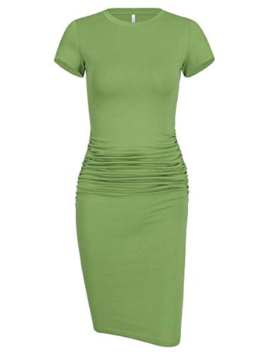 Book Cover Laughido Women's Casual Sundress Short Sleeve Knee Length Ruched Midi Bodycon T Shirt Dress