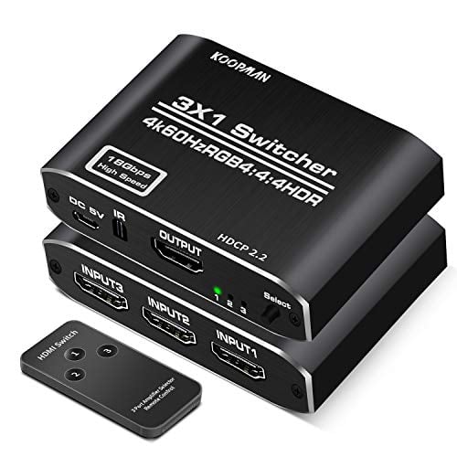 Book Cover HDMI Switch 4K HDMI Splitter, Koopman Aluminum HDMI 2.0 Switch 3 in 1 Out, HDMI Switch with IR Remote Control, Supports HDCP 2.2 4K@60Hz HDR 3D HD1080P, HDMI Switcher for PS4 Xbox Apple TV Fire Stick