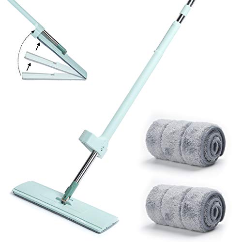 Book Cover Mop for Floor Cleaning,AMZLIFE Microfiber Mop,Squeeze Flat Mop,360 Rotation Spin Mop Wet/Dry Floor Cleaning,Hand Wash Free,2 Reusable Mop Pads with Ultra Long Stainless Steel Handle for Home/Office