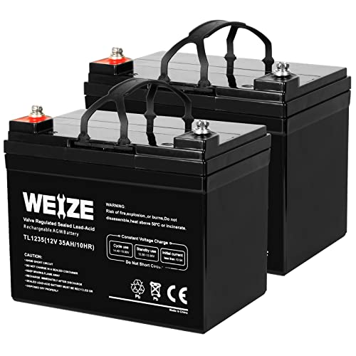 Book Cover WEIZE 12V 35AH Deep Cycle Battery for Scooter Pride Mobility Jazzy Select Electric Wheelchair, Set of 2
