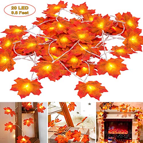 Book Cover Thanksgiving Decorations Light Fall Garland, 9.8 Feet 20 LED Maple Leaf String Lights for Home Table Decorations Autumn Halloween Decor