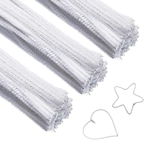 Book Cover Pipe Cleaners Craft 300 PCS Chenille Stems White 6MM x 12 INCH Twistable Stems for Children’s Crafts and Arts Bendable Sculpting Sticks (White)