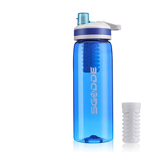 Book Cover SGODDE Water Filter Bottles, Filtered Water Bottle Filter Straw BPA Free for Hiking, Camping, Backpacking and Travel Blue