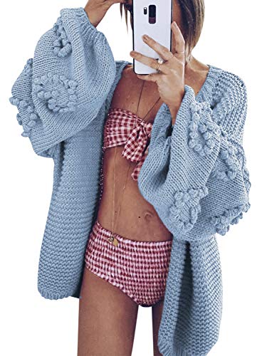 Book Cover Simplee Women's Oversized Lantern Sleeve Cable Knit Loose Cozy Open Front Cardigan Sweaters
