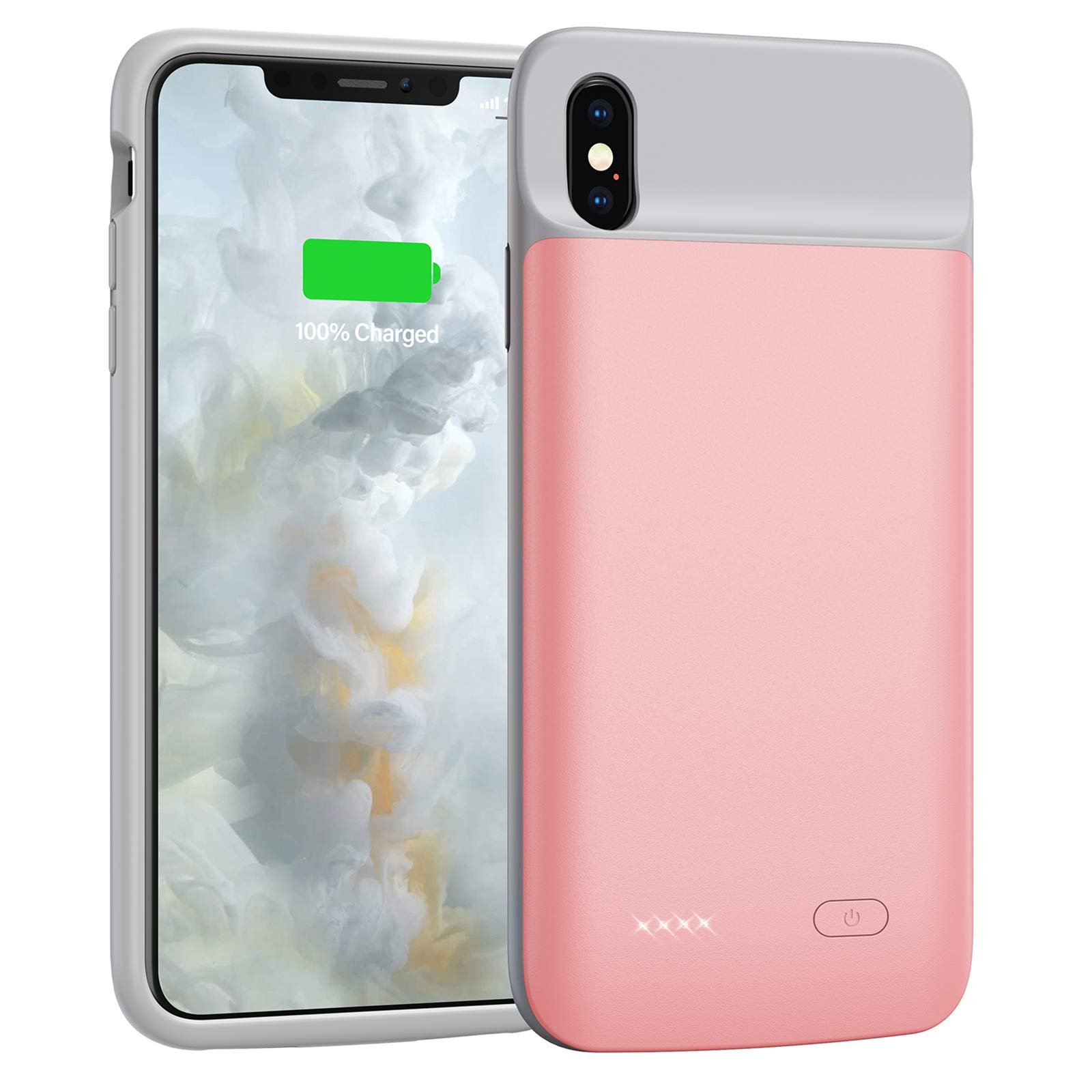 Book Cover Swaller Battery Case for iPhone X/Xs, 4100mAh Portable Protective Charging Case Extended Rechargeable Battery Pack Cover Charger Case for iPhone X/Xs (5.8 Inch) Pink Rose Gold