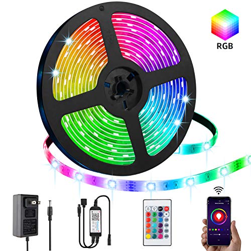 Book Cover LED Strip Lights, LPENG 5m RGB Rope Lights 16.4ft 5050 SMD Color Changing Lights with APP Controller Sync to Music Apply for Home Kitchen Bedroom Party TV Decoration
